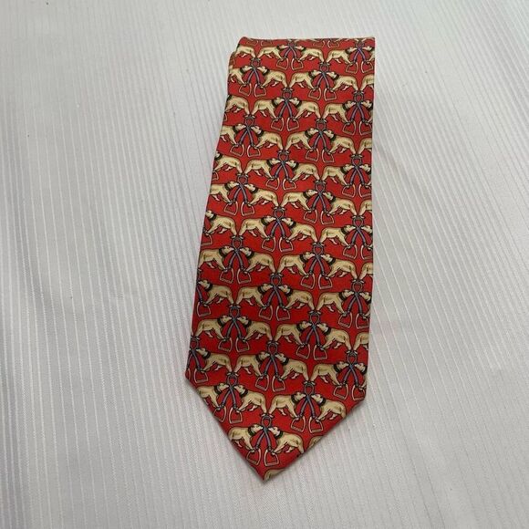Brooks Brothers Red Silk Polar Bear Horsebit Tie Necktie - Picture 1 of 6